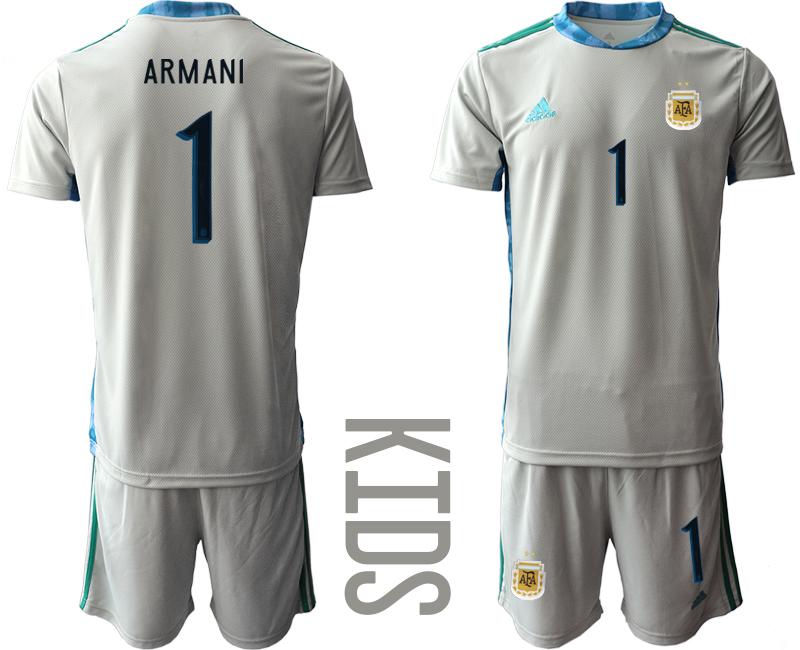 Youth 2020-2021 Season National team Argentina goalkeeper grey #1 Soccer Jersey